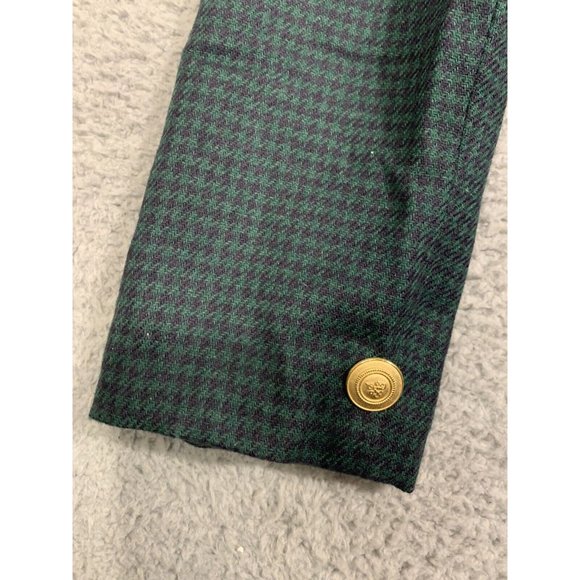 Chaus Women's Blazer Blue Green Houndstooth Wool Blend Gold Buttons‎ Size 14 - Picture 7 of 8